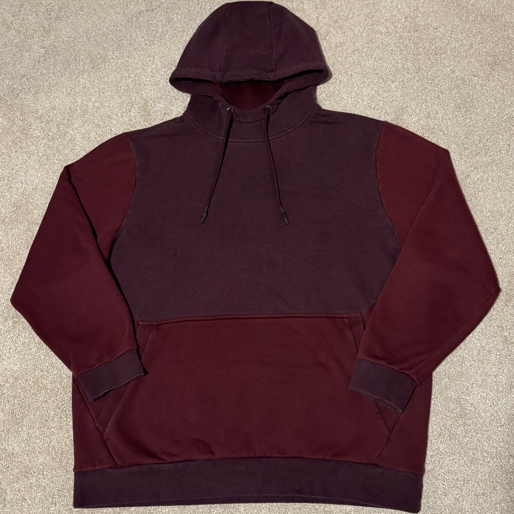 Russell Athletic VTG Mens Maroon Hoodie Sweatshirt Burgundy Mock Neck, Sz L
